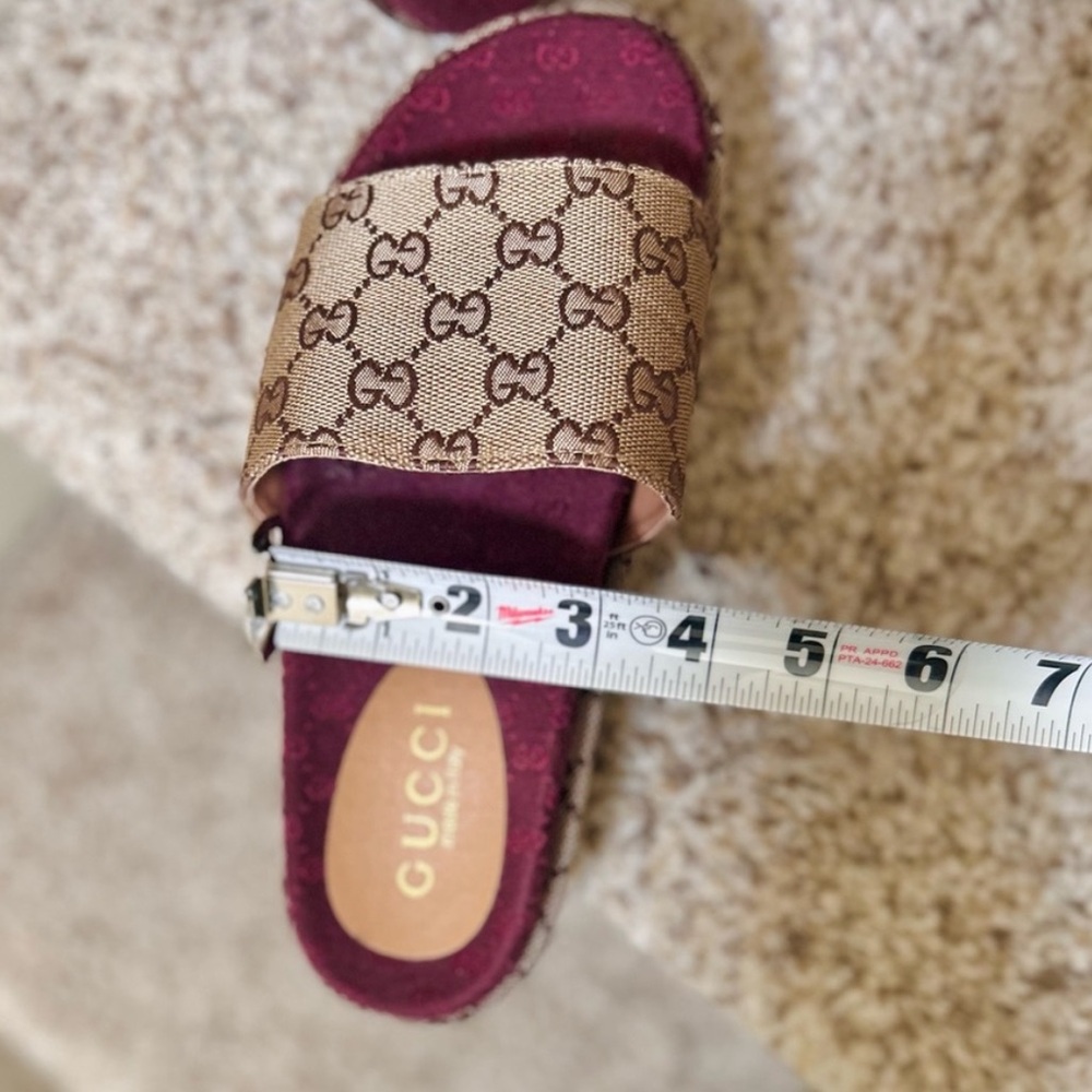Women’s Brown Monogram Slide Sandals with Burgundy Footbed - Picture 6 of 8